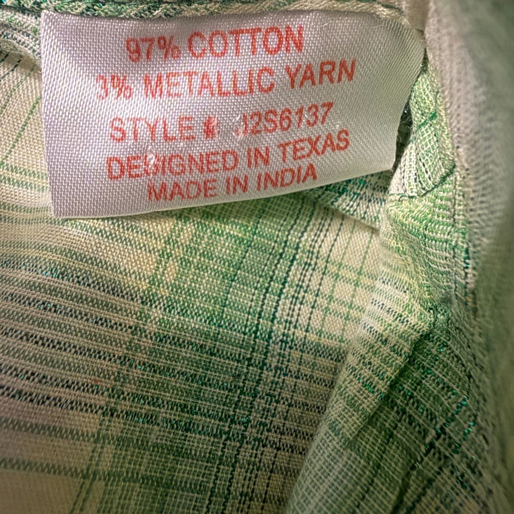 Panhandle Slim Green Cowgirl Core Plaid Western Snap Shirt Metallic Womens M - Picture 10 of 13